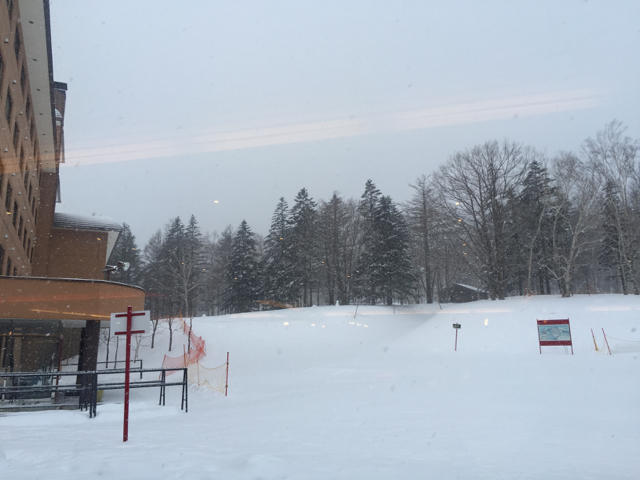 20150307 ２日めの朝、レストランから見た雪の様子